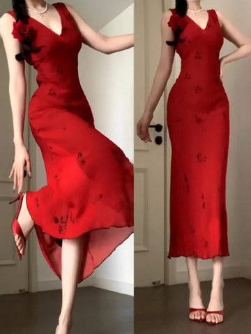 Sheath V Neckline Red Holiday Dress Birthday Dresses Birthday Outfits SD1310